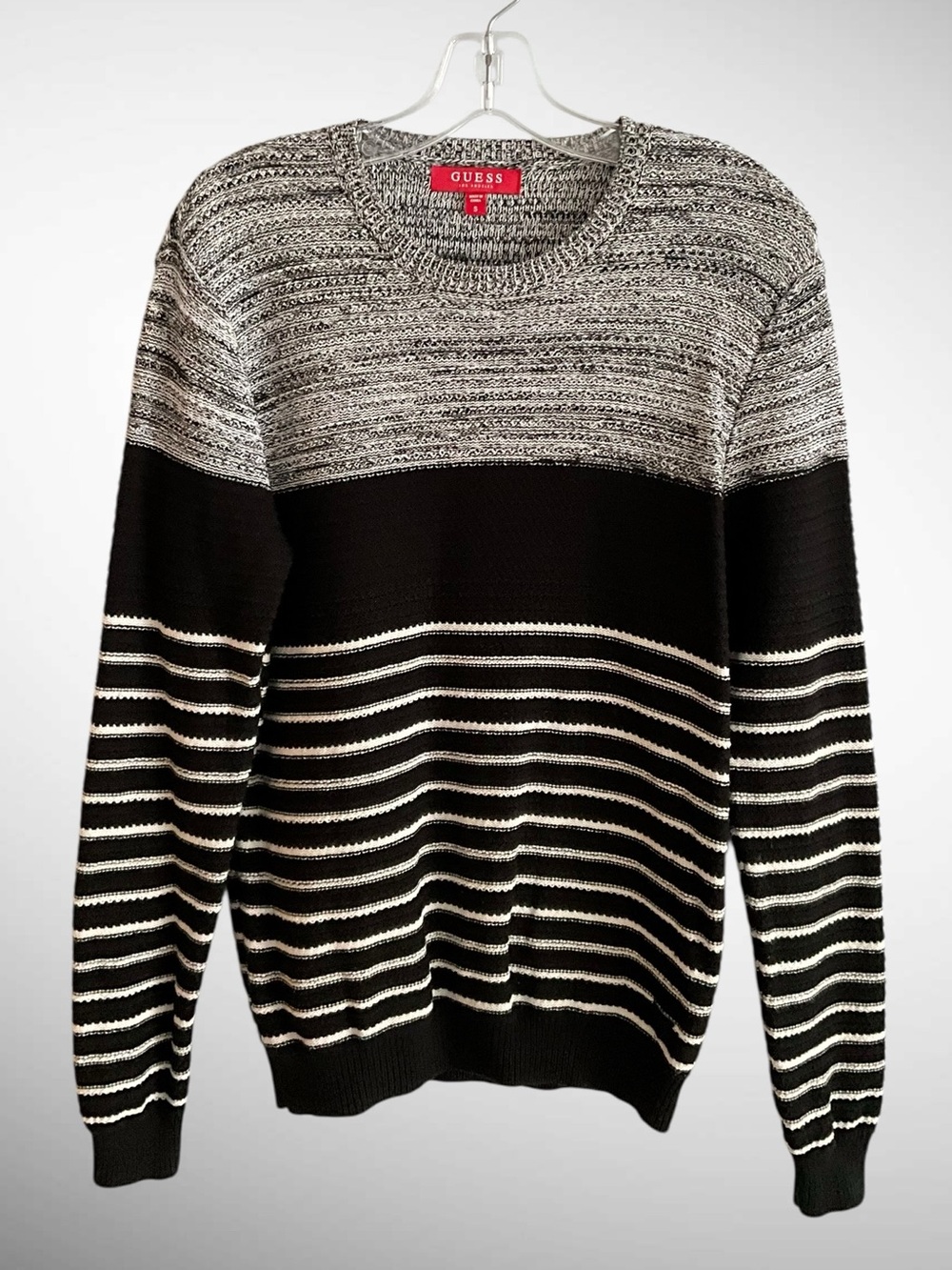 Guess 100% Cotton Striped Colorblock Knit Long-Sleeve Sweater